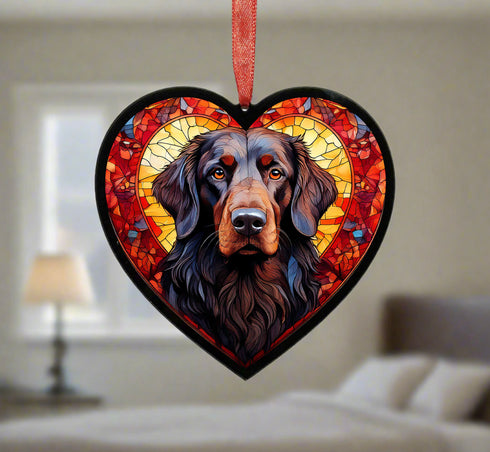 Flat Coated Retriever Stained Glass Effect Heart Suncatcher